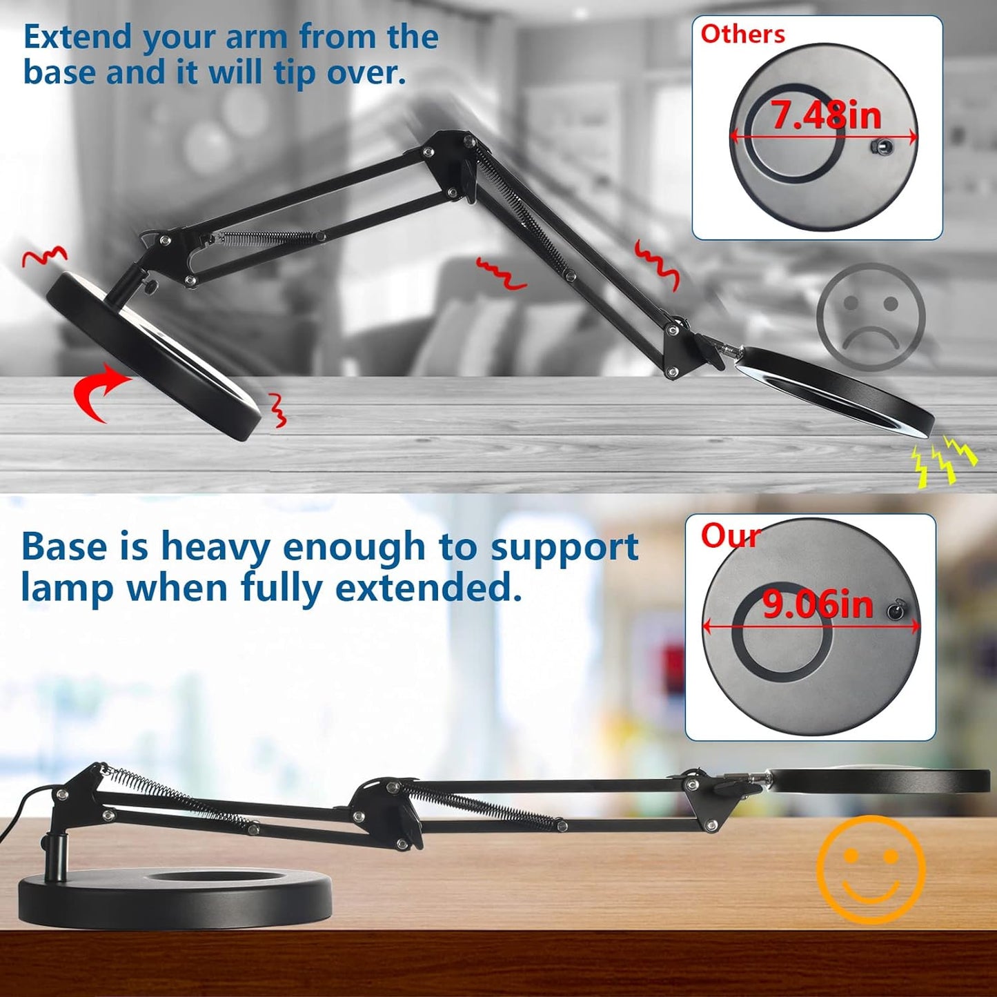 12X LED Magnifying Glass with Light & Clamp - Hands-Free Desk Lamp for Crafting & Reading