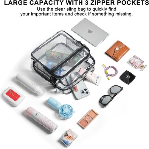 LATMAP Clear Stadium Bag - 12x6x12 Transparent Purse with 3-Zipper Pockets | Ideal for Concerts & Sports Events