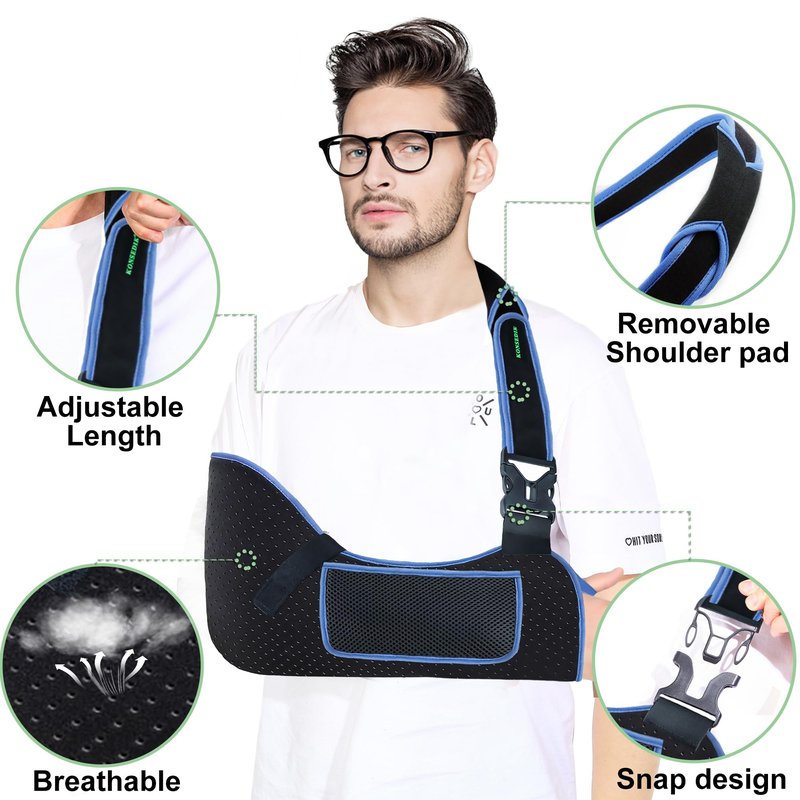KONSEDIK Arm Shoulder Sling for Men and Women,Porous comfort Medical Sling with Pocket Shoulder Pad for Rotator Cuff Injury,Support for Arm,Wrist, Elbow,Clavicle Fracture Post-Surgery(Black,Large)