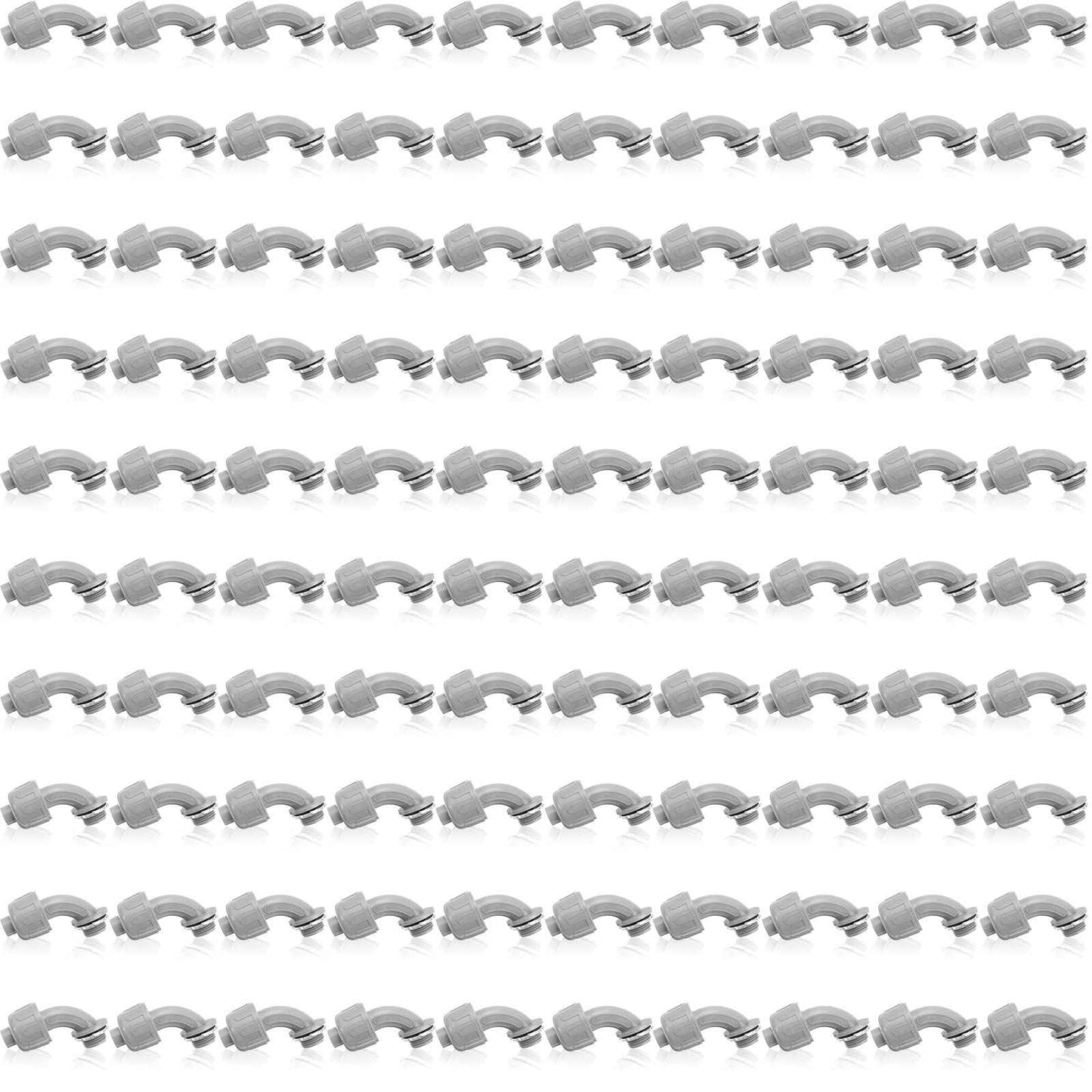 Liquid Tight Connector Flexible Non Metallic Electrical Conduit Connector Fitting 90 Degree Electrical PVC Conduit Fittings for Home Kitchen Bathroom Tube Tool Supplies (100 Pieces, 1/2 Inch)