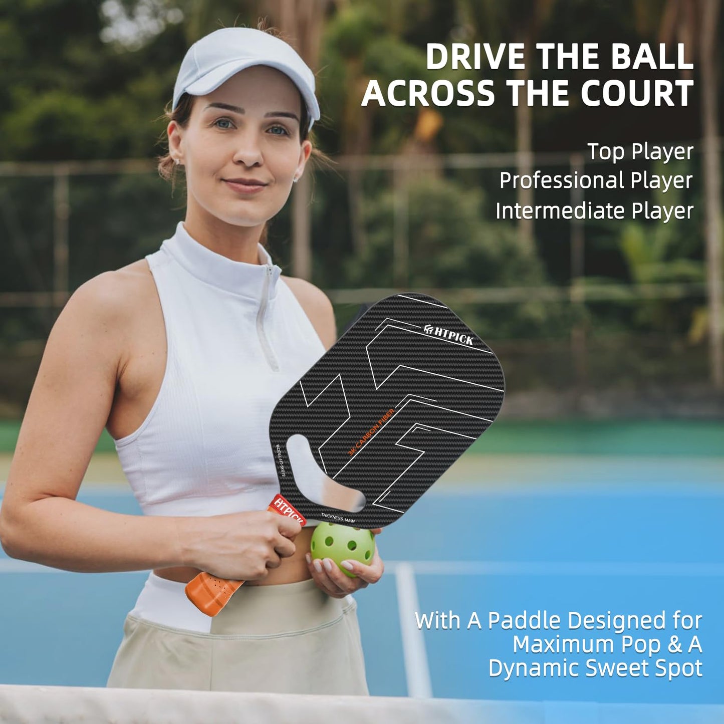Pickleball Paddles, 3K Raw Carbon Fiber Pickleball Paddle with 14mm Thickness PP Honeycomb Core and Aero Throat, Designed for Unmatched Control and Added Power