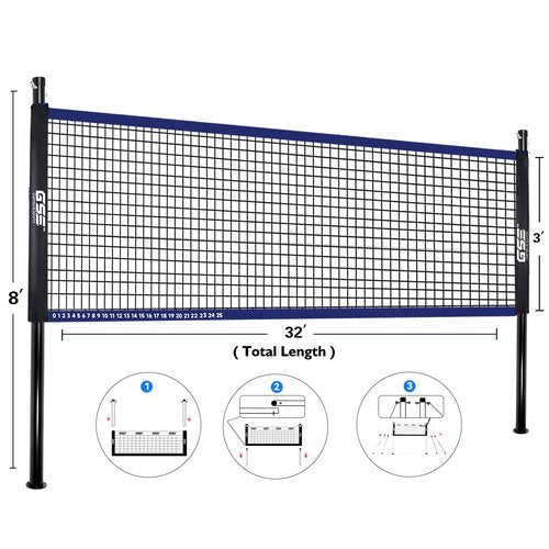 GSE Games & Sports Expert Outdoor Portable Badminton/Volleyball Complete Set with Net System, 4 Badminton Paddles, 3 Shuttlecocks, Volleyball, Boundary Line. Great for Backyards, Parks, Beach, Lawn