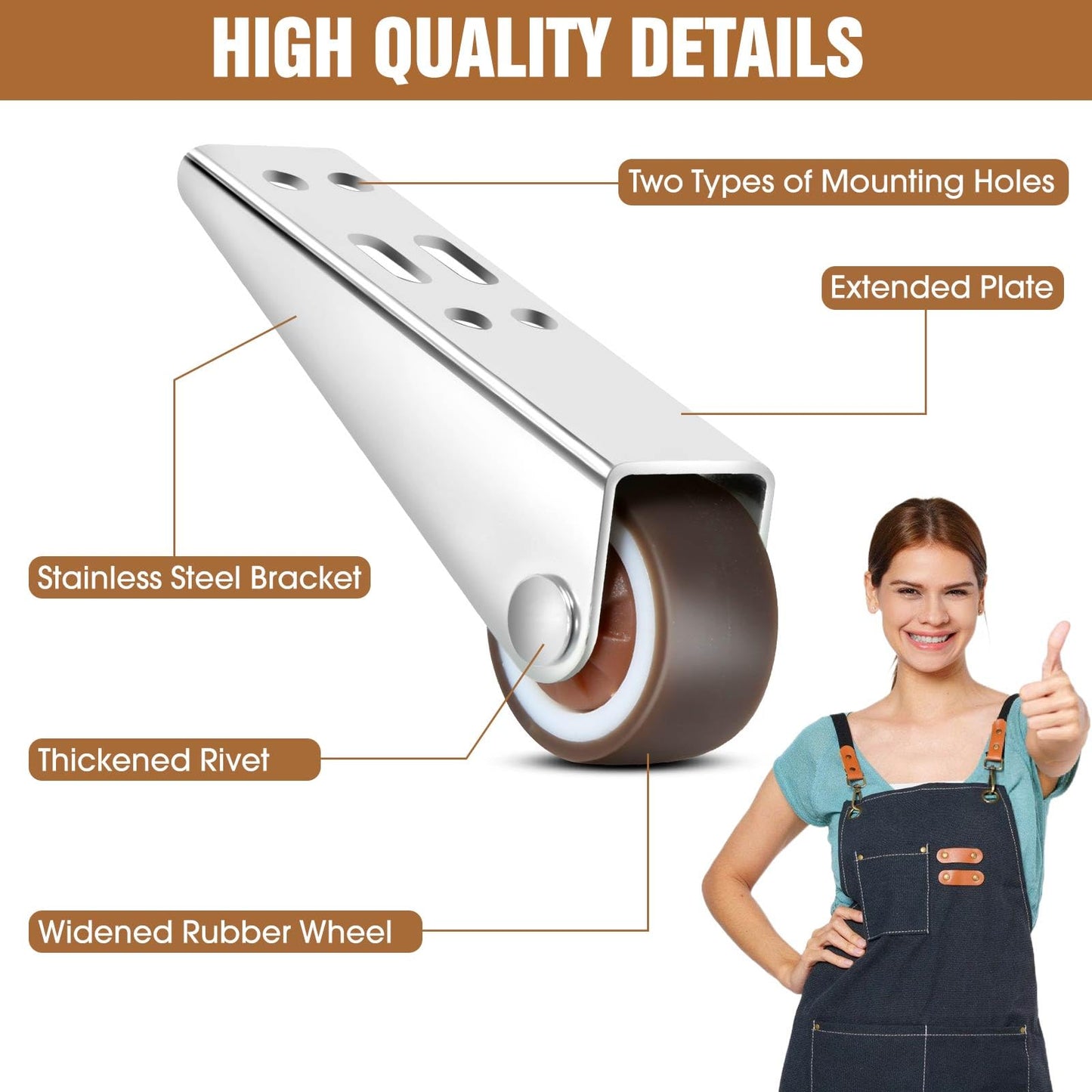 1-Inch Rubber Casters 4-Piece Set, Mini Long Frame Rigid Casters, Small Wheels for Furniture, Drawers, Doors, Bookcases, DIY (Load: 45 LBS/Piece), Mounted Vertically or Horizontally (4pc)