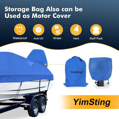 1200D Waterproof Boat Cover - Heavy-Duty Canvas for 14' to 16' Bass, V-Hull & Tri-Hull Boats - Blue