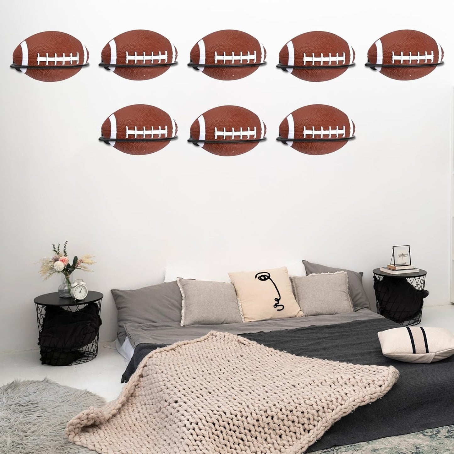 Skiennix Football Wall Mounts - 6-Piece Metal Display Stand for Sports Balls | Ideal for Room Decor & Garage Organization