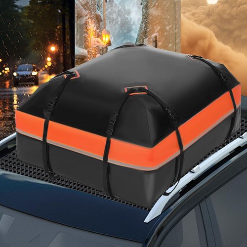 Car Roof Bag Rooftop Cargo Carrier Bag 15 Cubic Feet Waterproof for All Cars with/Without Rack, Includes Anti-Slip Mat, 8 Reinforced Straps, 6 Door Hooks, Storage Bag, Luggage Lock by MCCKLE