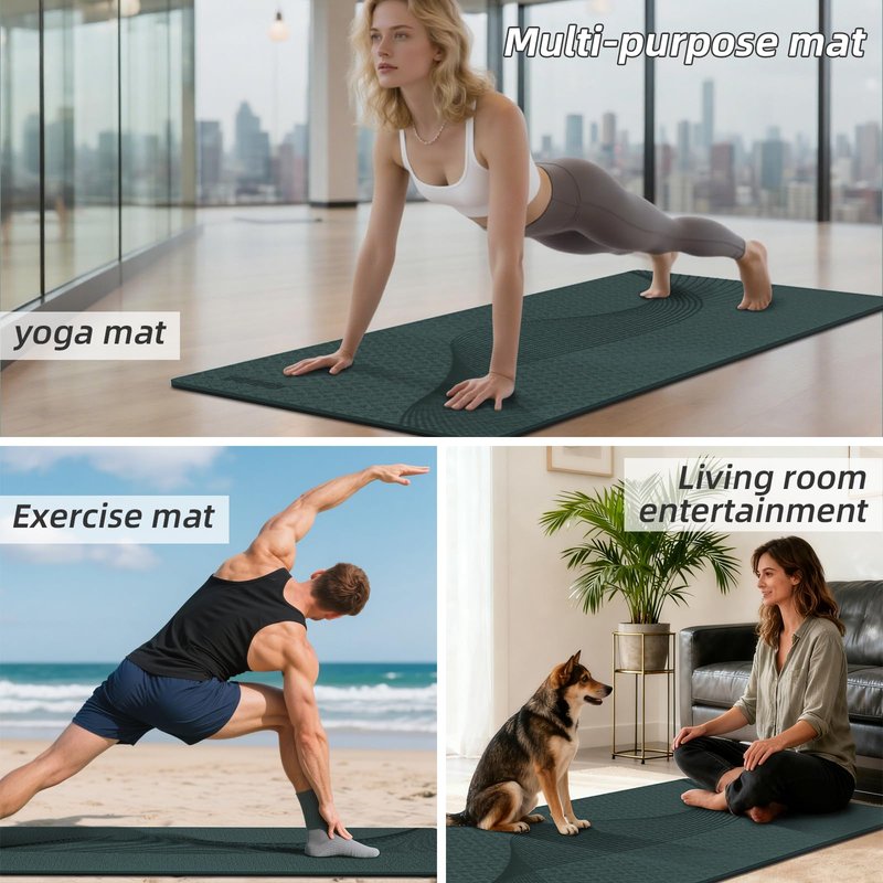 WUWAN Large Yoga Mat 76"x 40"x10mm (2/5 inch) – Extra Thick & Wide, TPE Fitness Mat, Printed Non-Slip Exercise Mat with Carrying Strap for Men & Women, Pilates, Stretching, Fitness & Workout (green/black)