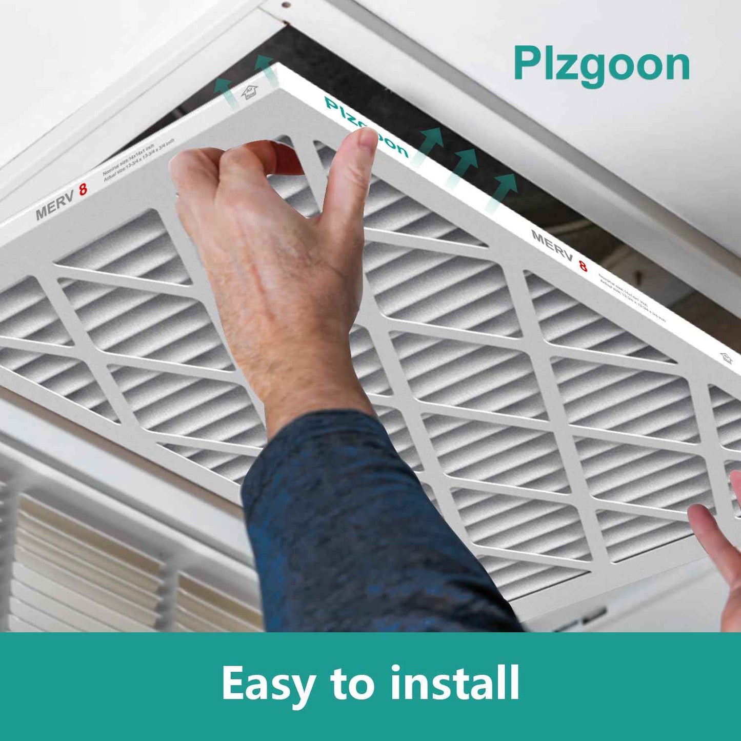 Plzgoon 14x14x1 Air Filter MERV 8 (4 Pack) MPR 600 Pleated Air Conditioner HVAC AC Furnace Air Filters Air Cleaning Filter for Home Dust Lint (Exact Dimensions: 13 3/4x13 3/4x3/4 Inches)