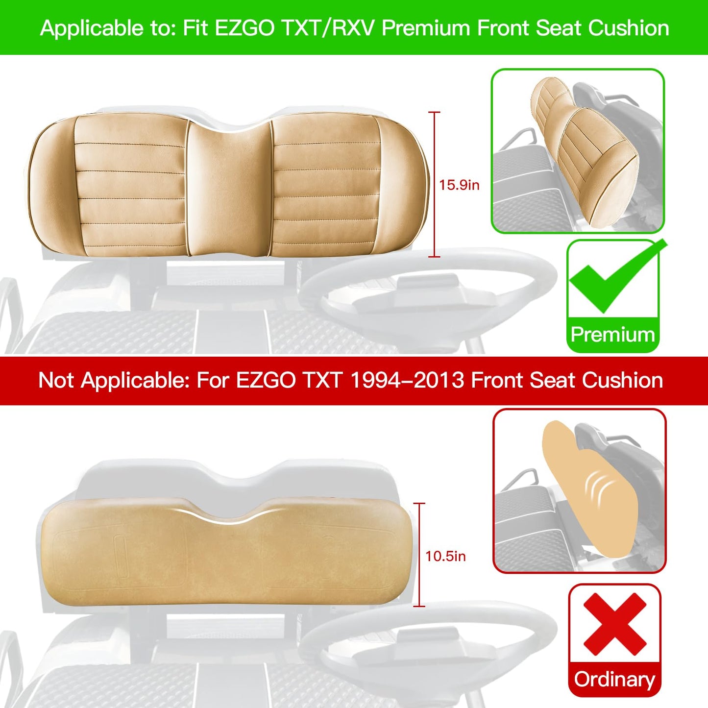 NOKINS Golf Cart Seat Covers Fit EZGO TXT RXV Freedom Liberty Express Premium Front Seat Cushion, Golf Cart Accessories Replacement Premium Front Seat Covers, No Stapler (All Brown)
