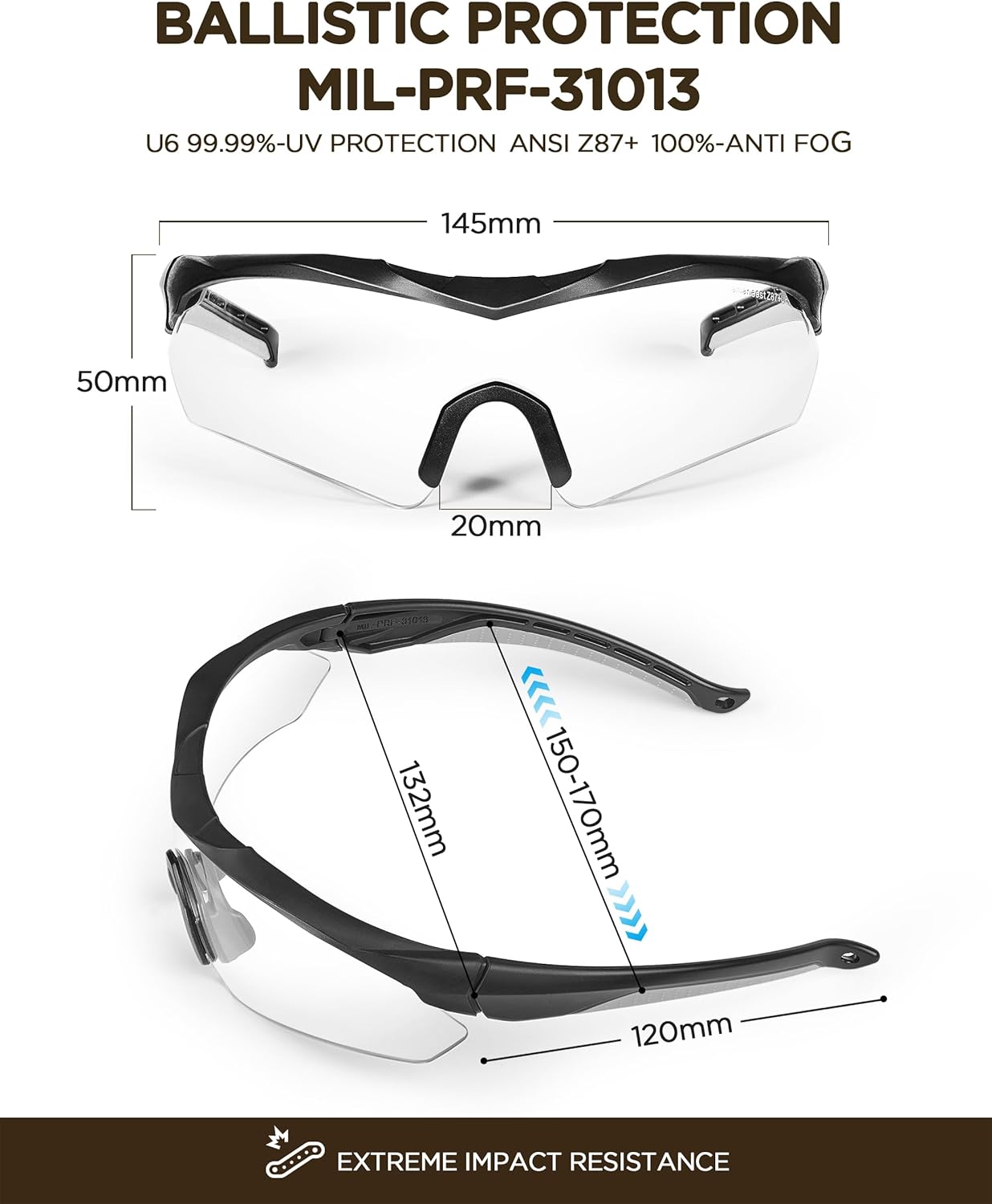 Skiennix Anti-Fog Tactical Shooting Glasses - Clear HD Lens | UV Protection & Wrap-Around Design