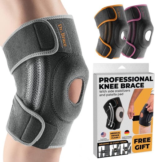 Dr. Brace Elite Knee Brace - Maximum Pain Support with Side Stabilizers & Gel Pads | Medium Moon Color