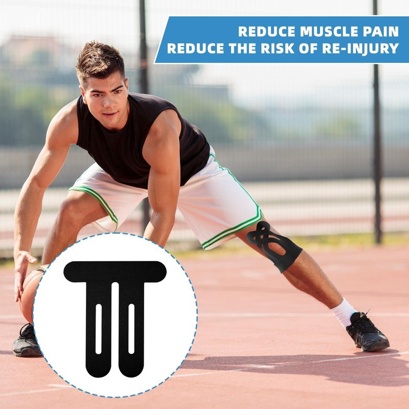12pcs Precut Kinesiology Tape for Knees, Breathable Elastic Kinesiology Athletic Muscle Tape Strips Flexible, Waterproof Sport Knee Patch Stickers for Knee Support & Stability (Black)