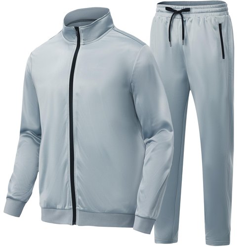 HODOSPORTS Mens Tracksuits 2 Piece Full Zip Jogging Running Suits SweatSuits for Men Shiny Sport Track Suits Sets Light Gray L