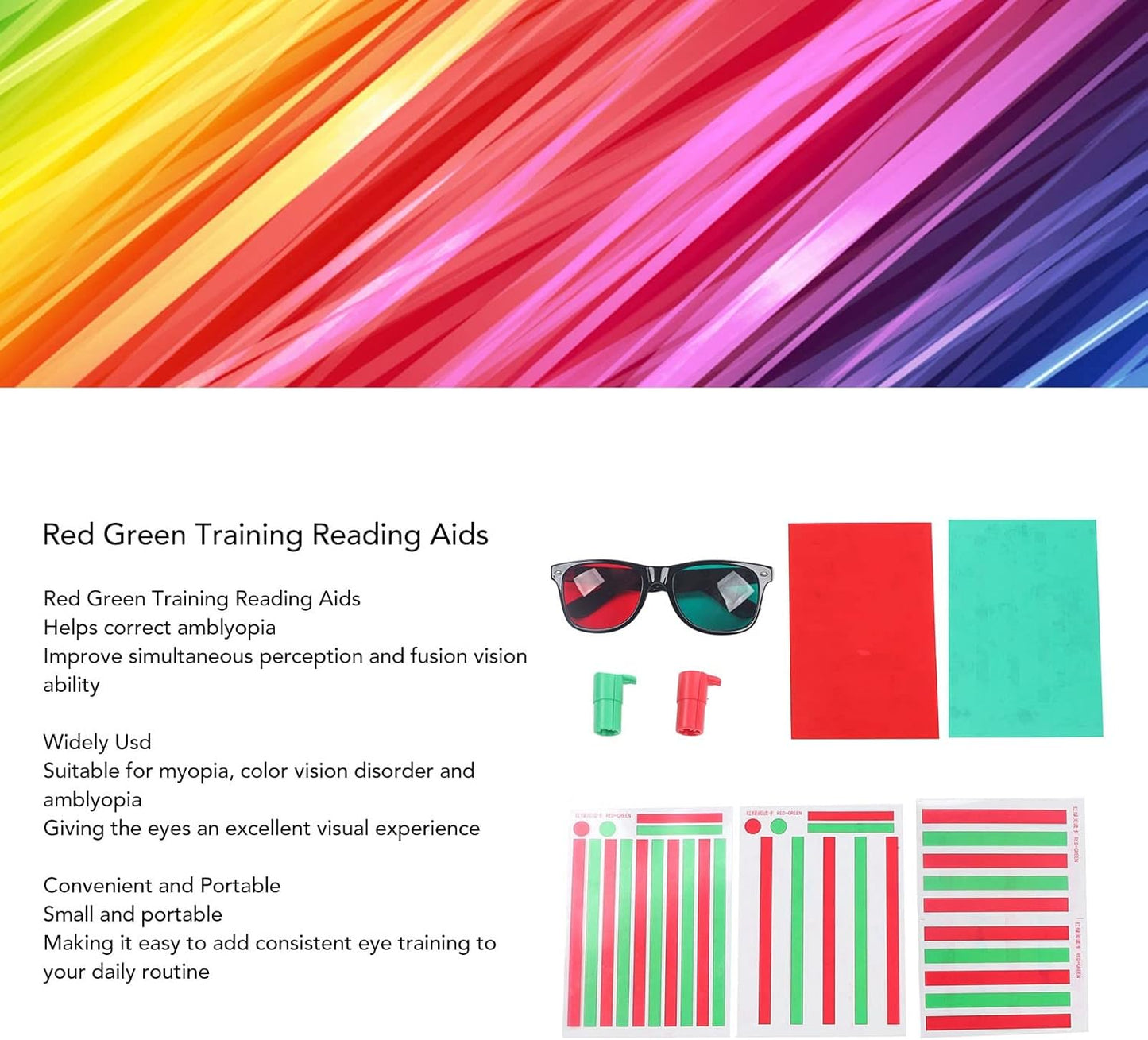 Red Green Vision Correction Cards - Myopia & Strabismus Eye Training Glasses for Amblyopia