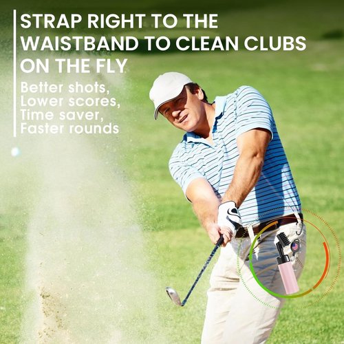 Golf Club Clean Brush Towel Value Set with Strong Magnetic Retractable Carabiner, Squeeze Water Bottle Microfiber Absorbent Towel for Golf Bags Accessory Iron Care Men Women (Pink Brush&Towel)