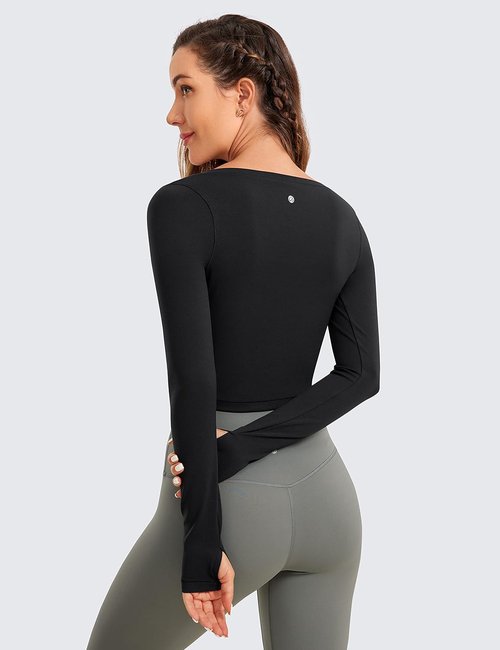 CRZ YOGA Butterluxe Long Sleeve Crop Top - Slim Fit Workout Shirt for Women | Athletic Gym Tee