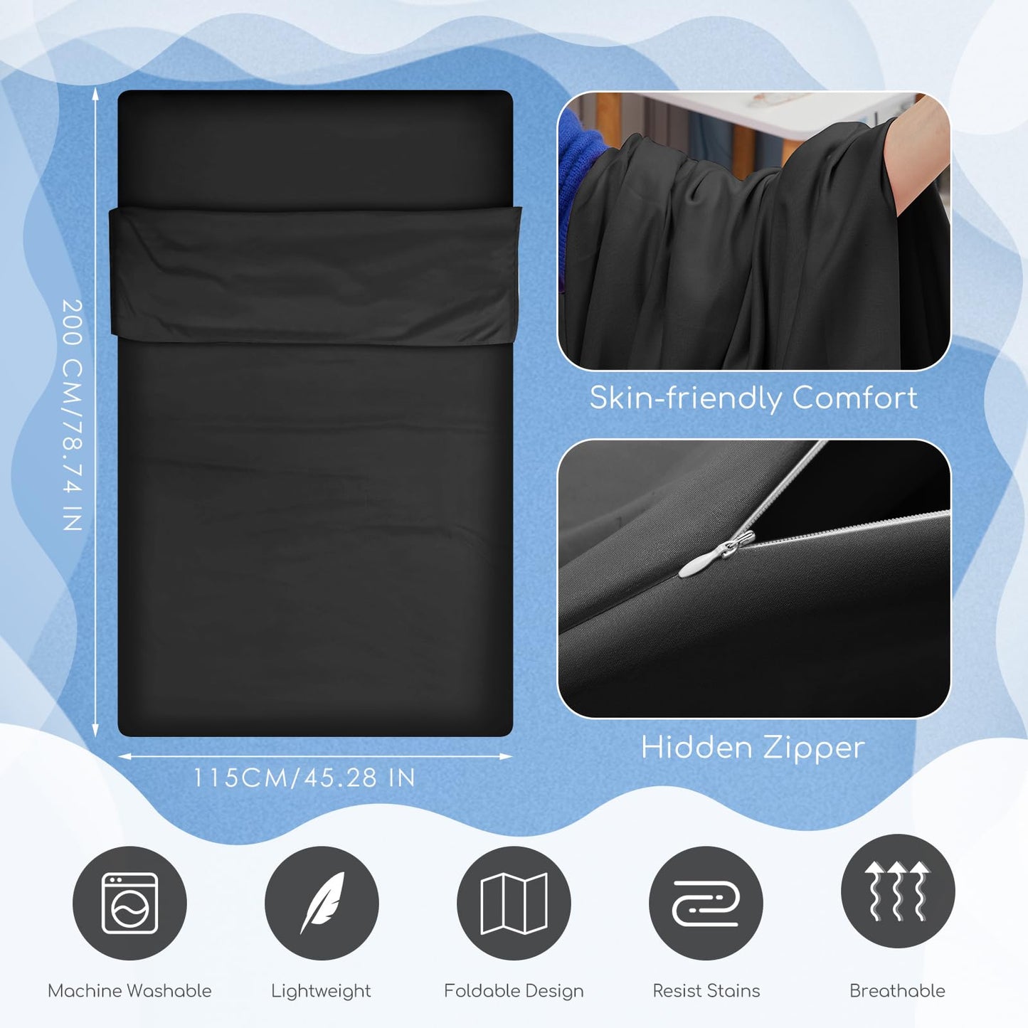 Irenare Self Tan Sleep Sack Reusable Body Self Tanners Lightweight Breathable Tanning Sleeping Sack for Bed Travel Sleeping Bag(Black)