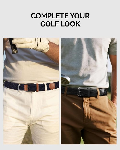 CHAOREN Stretch Belt for Men - 2 Pack of 1 3/8" Braided Golf Belts - Casual Elastic for Pants & Jeans