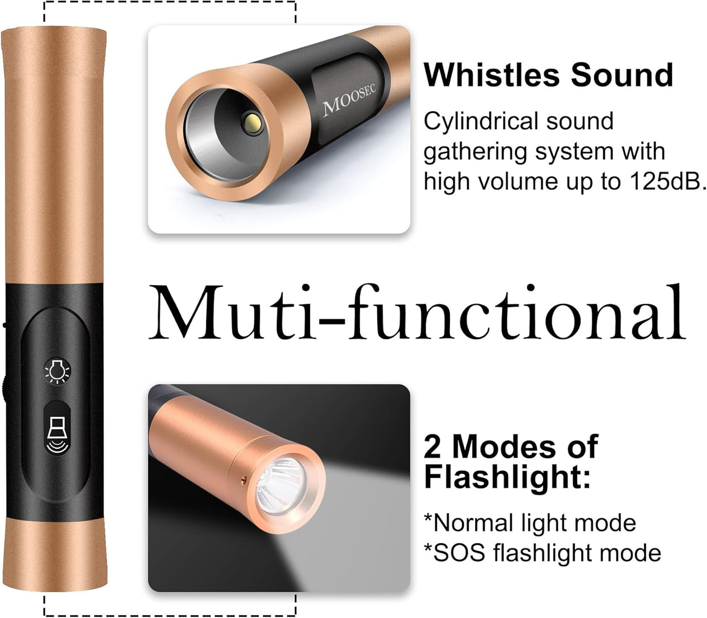 MOOSEC Electronic Whistle - Rechargeable Handheld Whistle with LED Flashlight & 3 Adjustable Tones