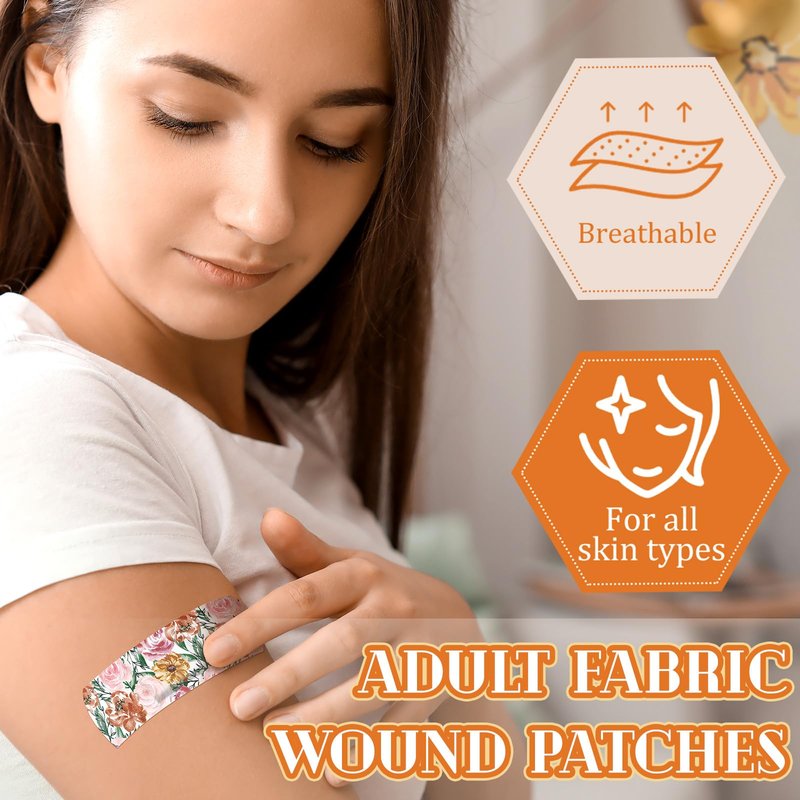 Threlaco 180 Pcs Flexible Fabric Adhesive Bandages Bulk Assorted Bandages Floral Breathable Fabric Strip with Non Stick Pad, Flexible Protection Wound Care for Women Cuts Scrapes First Aid, 12 Styles