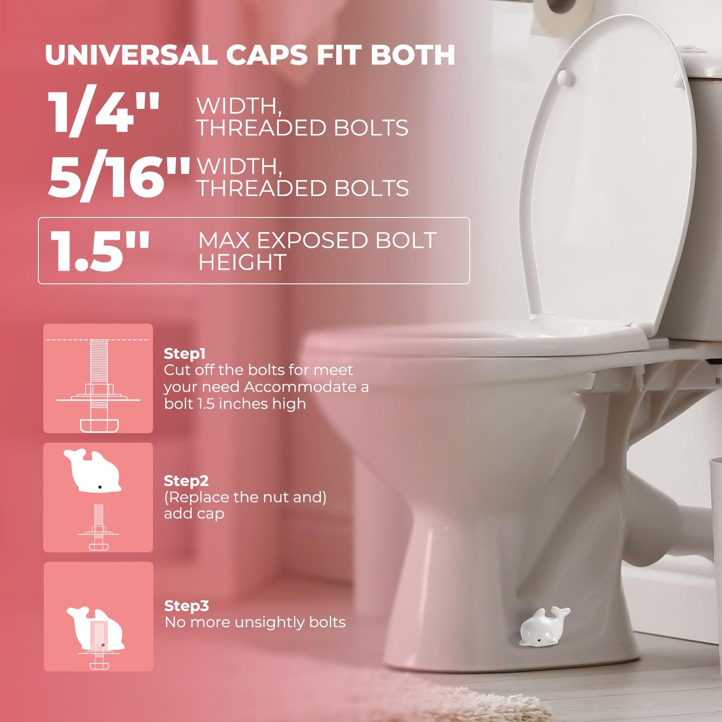 Dolphin-Shaped Ceramic Toilet Bolt Caps (2 Pack) - Decorative Toilet Bowl Bolt Cover Covers for Bathroom, Hide Unsightly Screws & Enhance Bathroom Aesthetics, Universal Fit Toilet Screw Covers (White)