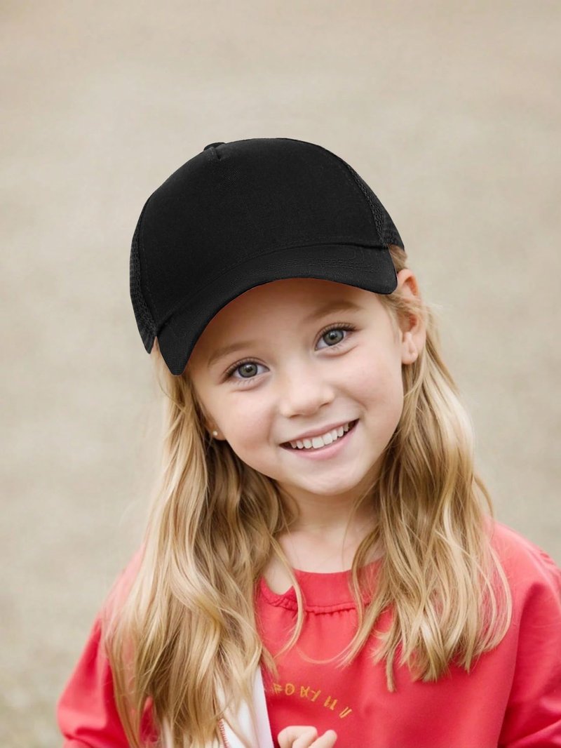 Edoneery Baseball Cap for Kids-Adjustable Washed Cotton Golf Toddler Hat for Boys & Girls (3-8 Years, Mesh-Black)