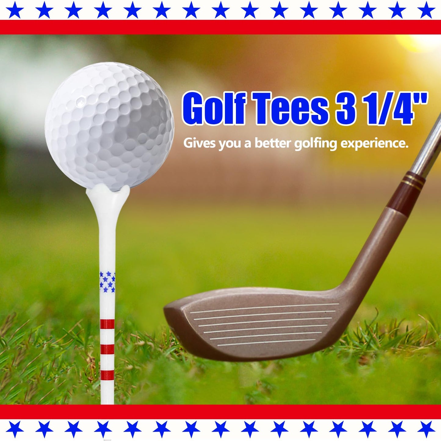 Dukars Plastic 3 1/4 Unbreakable Performance Golf Tees, Stars and Stripes, 100 Count (Stars and Stripes, Plastic)