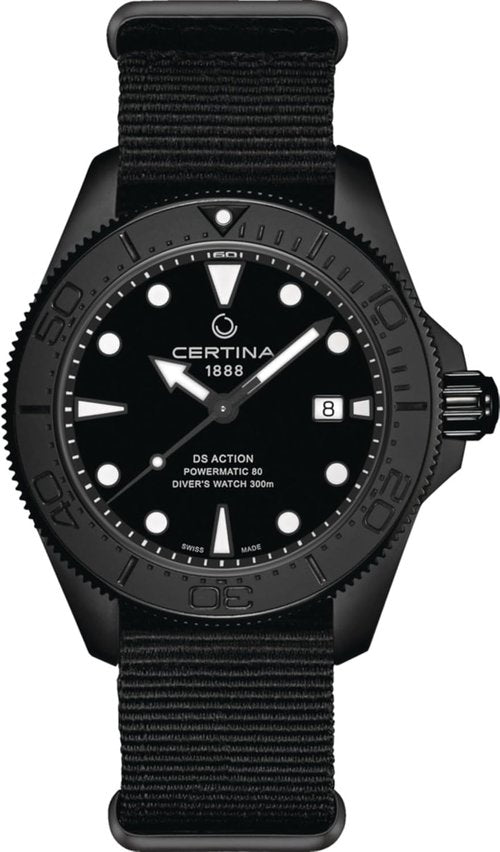 Certina DS Action Diver Watch - 43mm Swiss Automatic, Stainless Steel, Black Dial, Durable Design