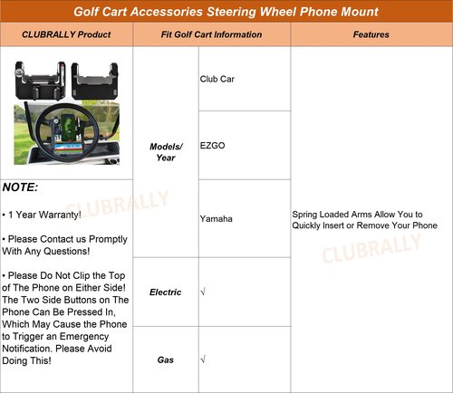 CLUBRALLY Golf Cart Accessories Steering Wheel Phone Mount for Club Car EZGO Yamaha