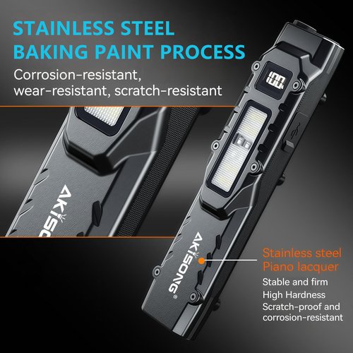 EDC Tactical Flashlight, 1200lm Flat LED Small Flashlight Rechargeable, Dual-Switches with Lock-Out & Clip, Digital Display Stainless Steel Compact Pocket Flash Light for Emergency, Camping (Black)