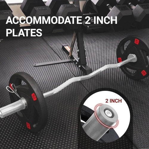 Fitvids Olympic EZ Curl Barbell Bar 47", 2-Inch Curl Bar for Weight Lifting, Hip Thrusts, Squat, Biceps-Home Gym Weight Bars