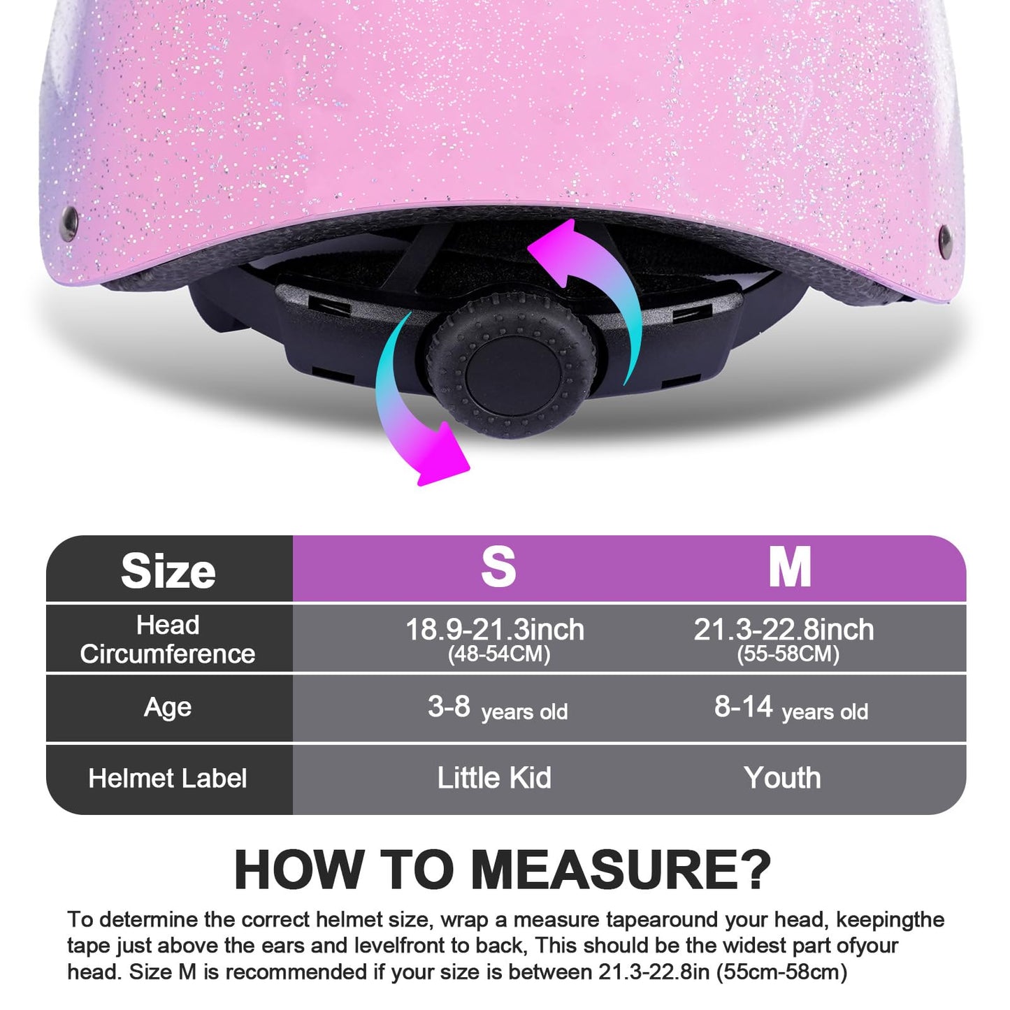 Kids Bike Helmet for 3-5-8-14 Years Kids Girls Boys Youth Bicycle Helmet for Scooter Balance Bike Roller Skating Skateboard Helmet (Greenpurplepink, Small)