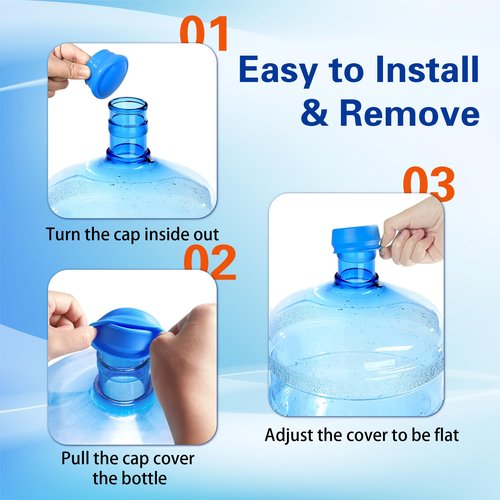 Gofriipai Upgraded 3 and 5 Gallon Water Jug Cap, Silicone Reusable Replacement Cap, No Spill 5 Gallon Water Jug Lid Fits 55mm Bottle, 5 gallon water bottle caps for Outdoor & Kitchen (5)
