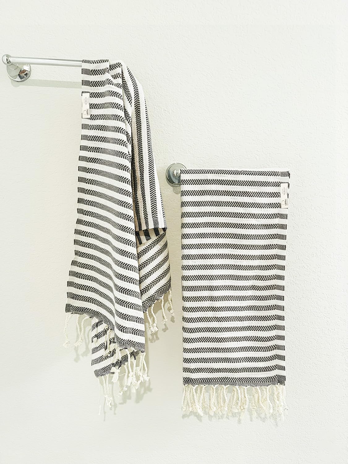 Bazaar Anatolia Hand Towels - Set of 4 | 39" x 19" - Striped Turkish Hand Towel for Bathroom, 100% Cotton, Kitchen, Face, Hair, Tea, Dishcloth, Striped Towels - Arpa Black