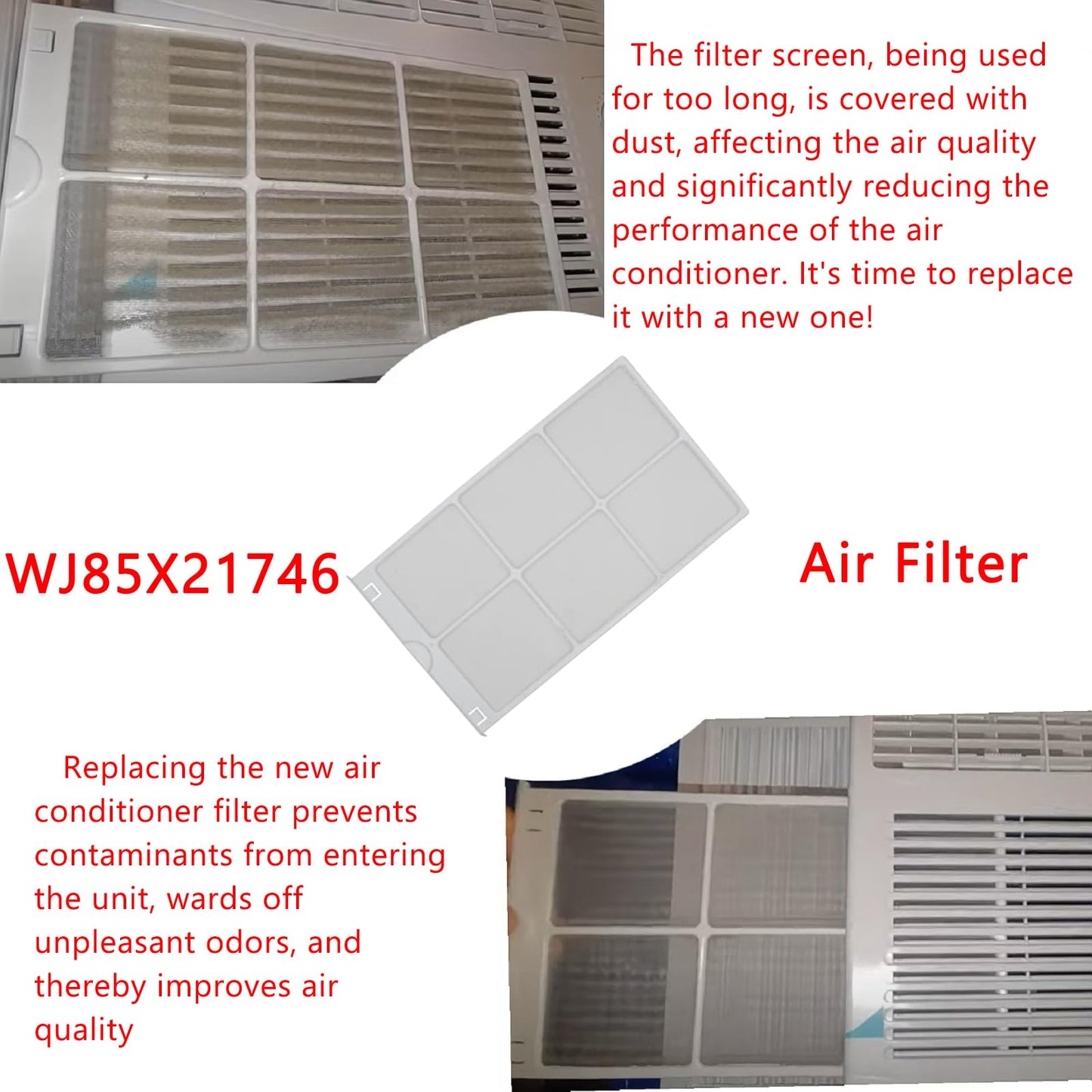 ARYEIELLSOW WJ85X21746 Air Filter Replacement Parts for Room Air Conditioner Compatible with AHQ06LYW1,AHQ06LYQ1,AHR05LWQ2,AHR05LWQ2,Replaces A0010209471,AP6280063,White(2 Packs)