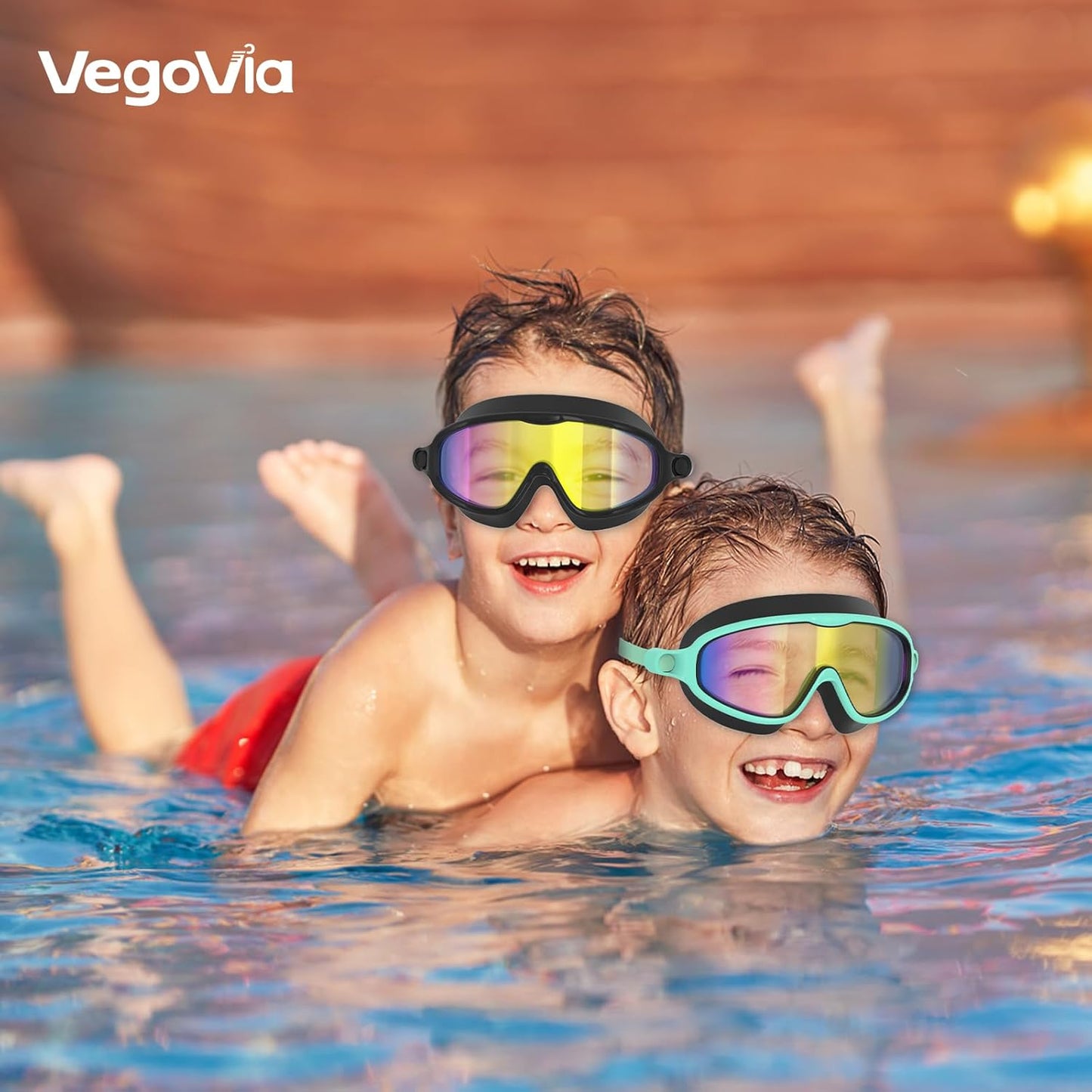 VegoVia Kids Swim Goggles - 2 Pack Anti-Fog UV Protection | Wide View for Ages 3-15