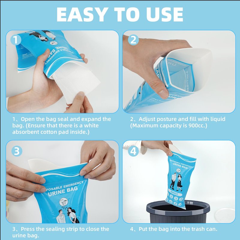Karuzka 12/24 Pcs Disposable Urine Bags, 3rd Generation 900ML Emergency Portable Pee Bags for Travel for Men/Women, Unisex Leakproof Urinal Bag, Odorproof Urinal Bag Vomit Bags for Hiking Traffic Jam