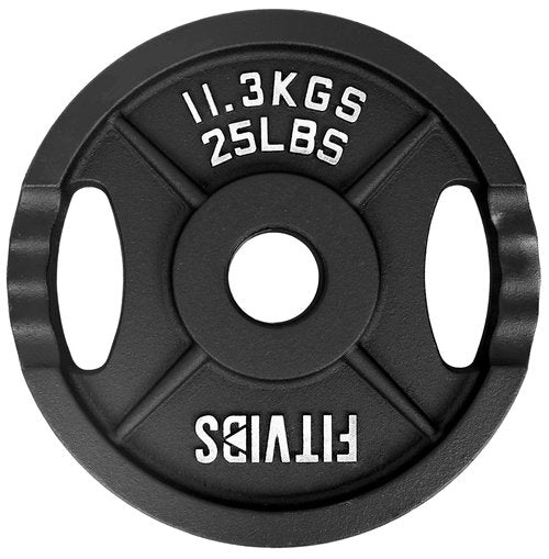 Signature Fitness Olympic 2-Inch Cast Iron Plate Weight Plate for Strength Training and Weightlifting, Style #2, 25LB Pair