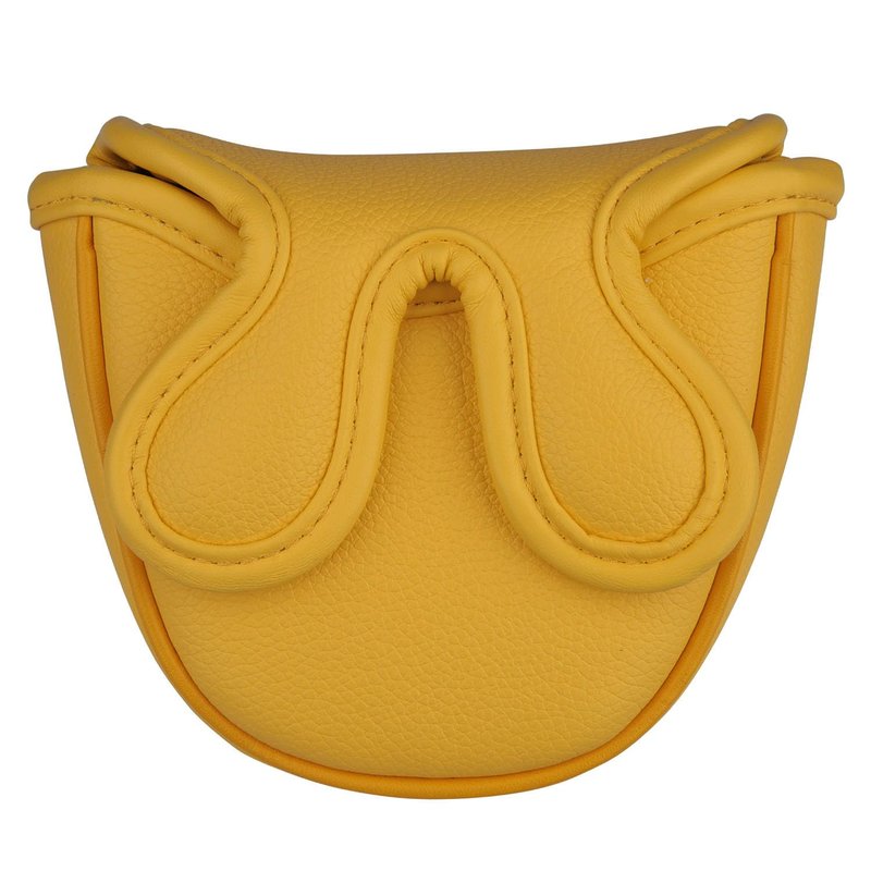 Golf Club Mallet Center Shaft Putter Head Cover Soft Leather with Embroidery Magnetic Closure (Yellow)