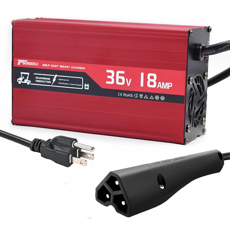 TSONDEKU 18 AMP 36V Golf Cart Battery Charger for 36 Volt EZGO RXV with 3 Pin Triangular Plug - 4-6H Fast Full Charge, Lead Acid Battery Charger with Fan Design