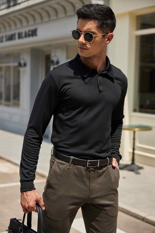 Deyeek Men's Long Sleeve Golf Polo Shirt - Quick Dry UPF 50+ Sun Protection | Casual Collared Style