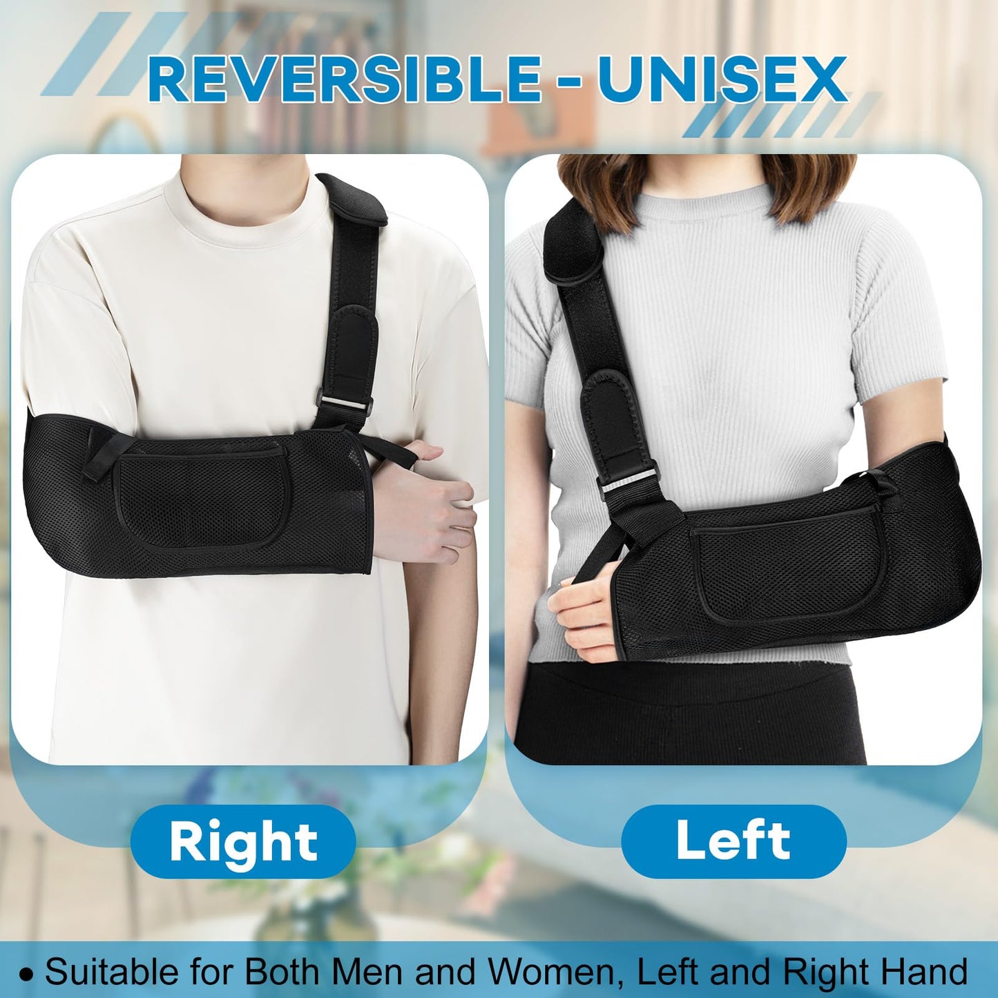 NINEMAX Arm Sling Shoulder Immobilizer Rotator Cuff Support for Shoulder Elbow Injury,Mesh Breathable Brace Left Right Arm Strap for Broken or Fractured Bones for Women Men with Pad (M)