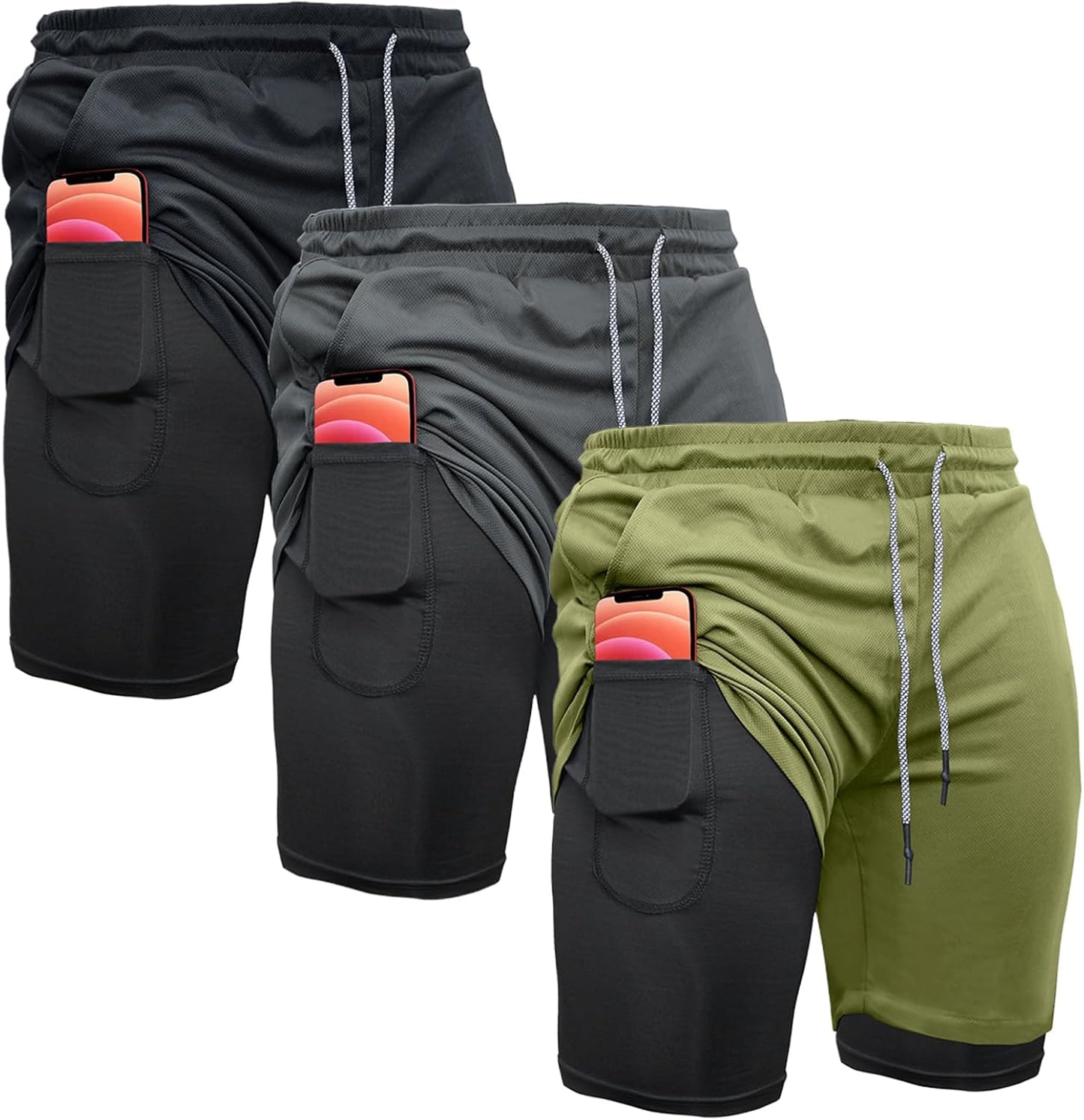 OEBLD Men's 2-in-1 Athletic Shorts - 7'' Gym & Running Shorts with Towel Loop