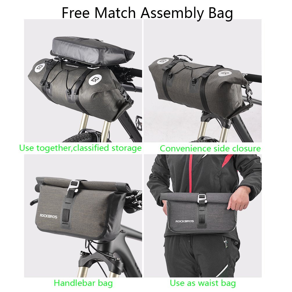 ROCKBROS Waterproof Handlebar Bags 12L-20L Bikepacking Bags Front 2 Dry Packs for MTB Road Bicycles Bikepacking Accessories
