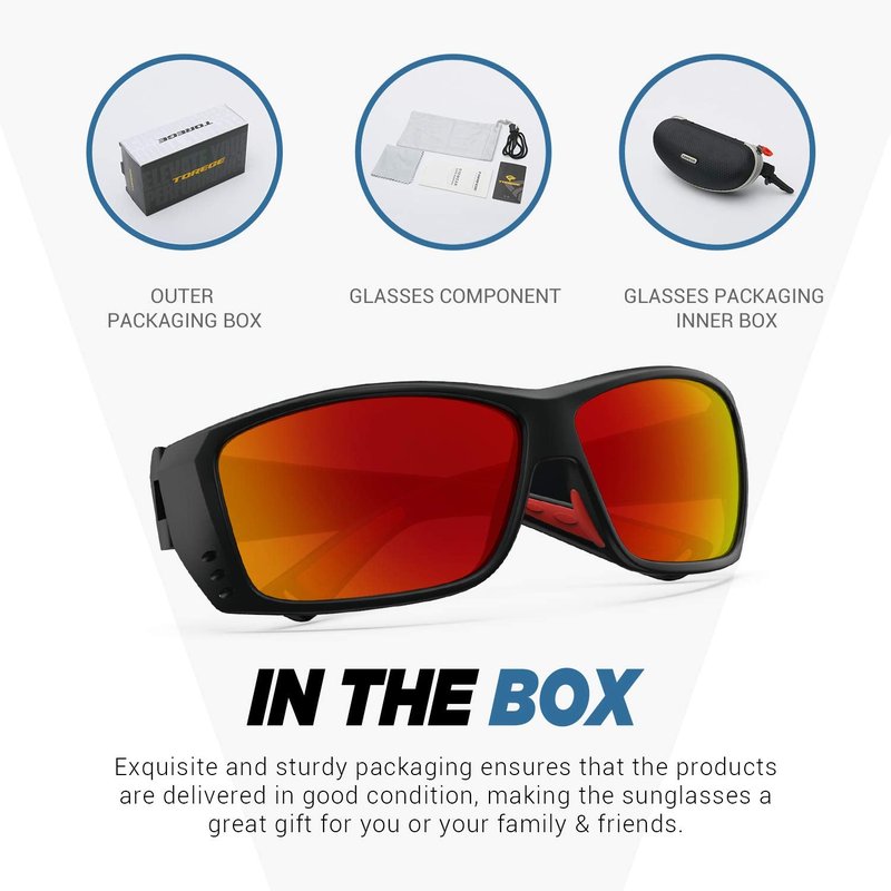 TOREGE Sunglasses Men - Sports Polarized Glasses for Baseball Fishing Cycling Running Womens Sunglasses Wrap Around Design UV400