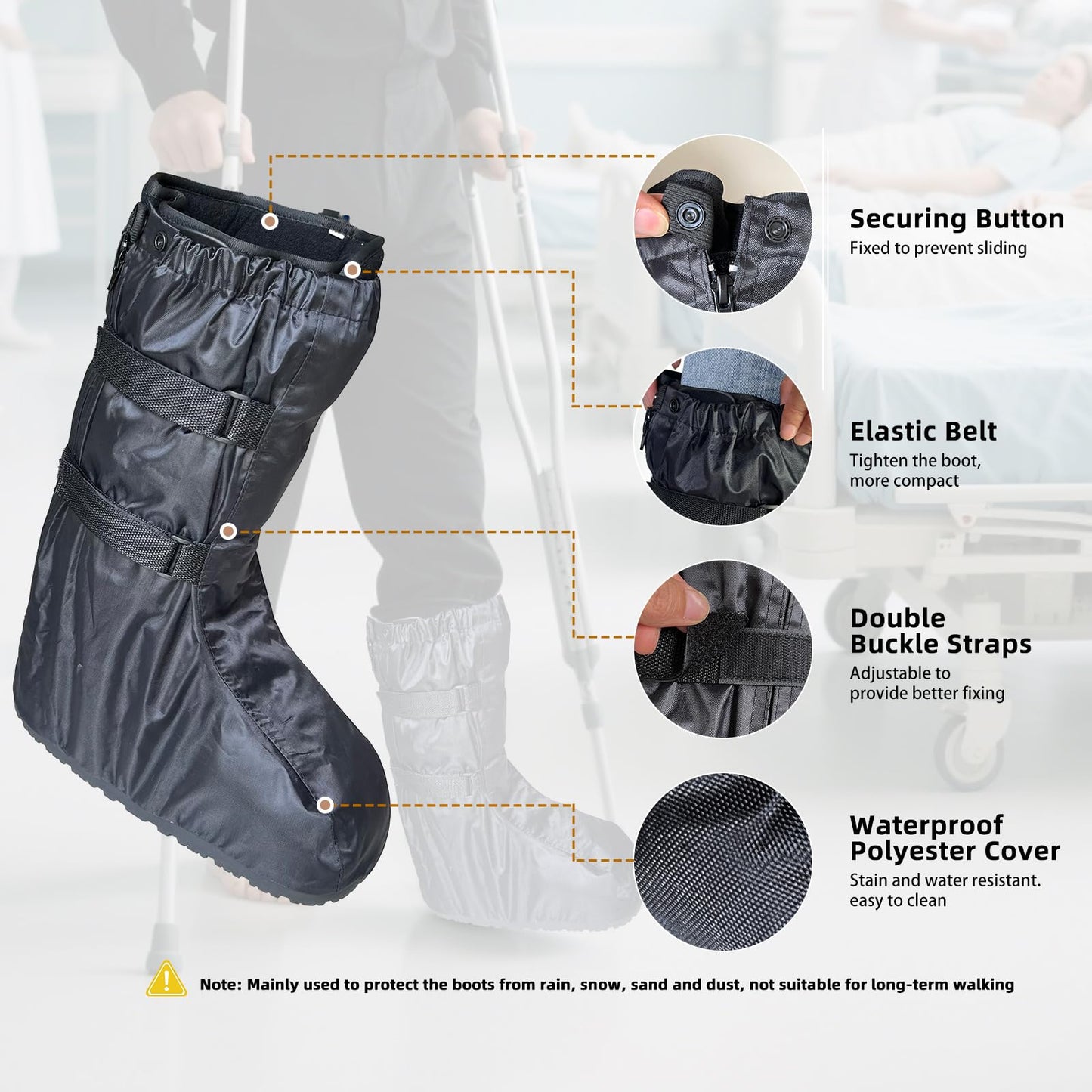 FONOFOX Waterproof Boot Cover for Medical and Orthopedic Boots, Heavy-Duty Non-Slip Sole, Reusable Shoe Protector for Rain, Snow, Beach, Garden, Indoor & Outdoor Use(Medium)