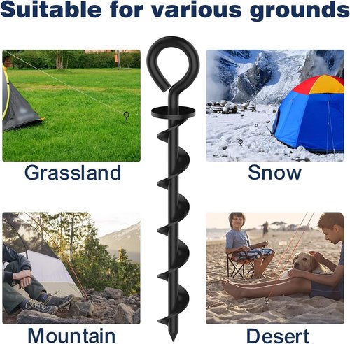 Eurmax USA Canopy Tent Stakes - Durable Corkscrew Shape Steel with Installation Tool & 4 Wind Ropes | Set of 4 (Black)