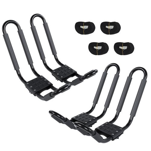 J-Bar Roof Rack Kayak Carrier Holder Boat Canoe Surf Ski Snowboard Holder Mounted on Top Crossbar SUV Truck 2 Pairs Steel