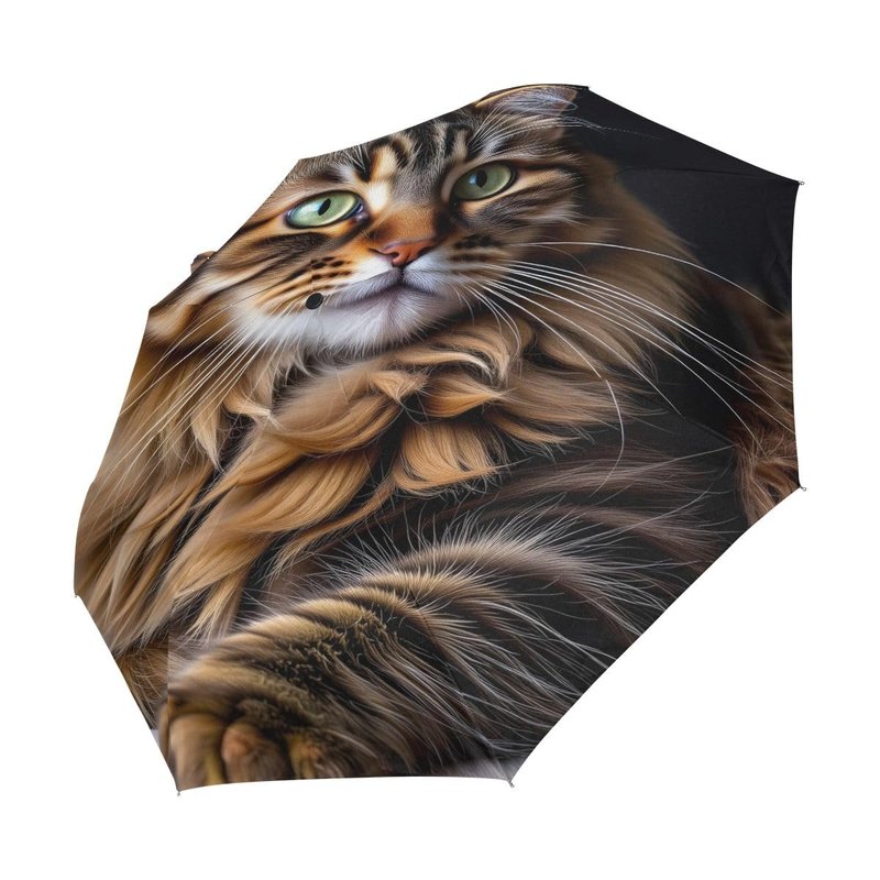Bolaz Black Compact Travel Umbrella Maine Coon Cat Auto Open Close Umbrella Windproof Anti-UV