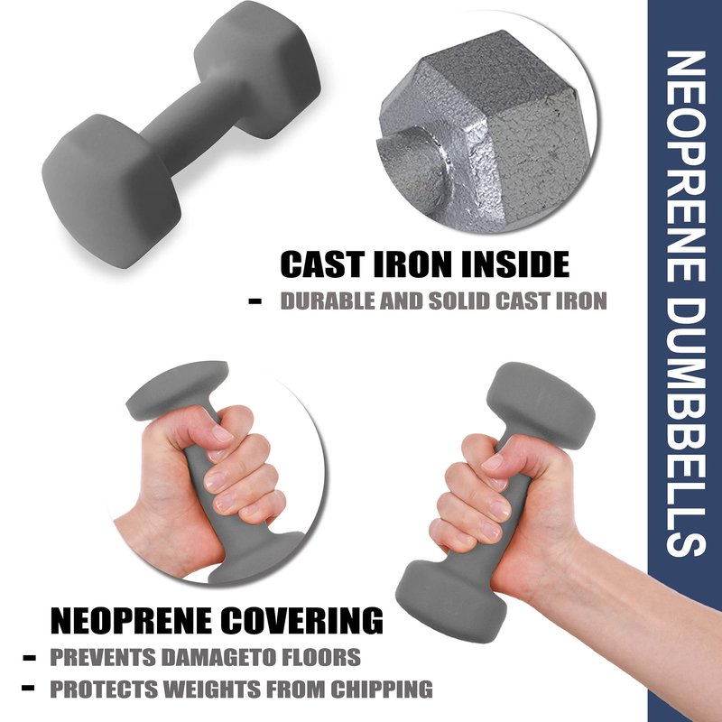 Balelinko Hand Weight Neoprene Coated Dumbbell, Exercise & Fitness Dumbbell for Home Gym Equipment Workouts Strength Training Free Weights for Women, Men, Seniors, Teens, and Youth, 8 LB Gray, Pair